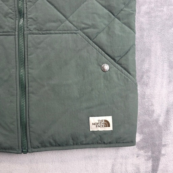 The North Face Vest Women S Green Reversible Quilted Sherpa Fleece Bomber - Picture 3 of 11